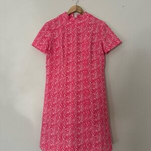 Authentic Vintage 1950s Housewife Style Elegant Pink Swirl Dress